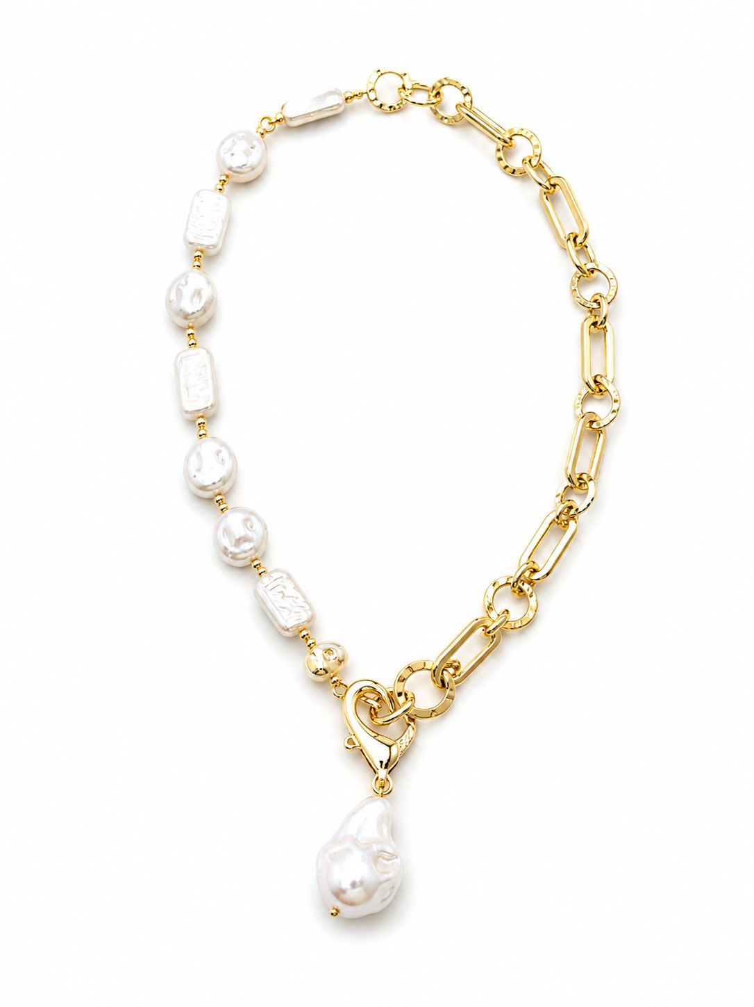 Luxe Parel & Goudkleurige Schakelketting voor Dames – Elegante Statement Ketting met Hartdetail |kod93