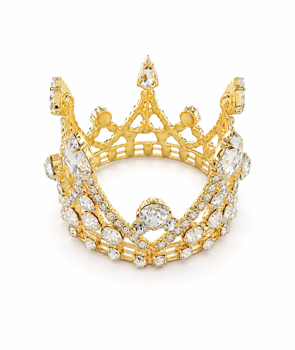 Prinsessen Kroon Goudkleurig met Kristallen – Luxe Tiara voor Meisjes en Dames – Verjaardag, Bruiloft & Feest |kod70