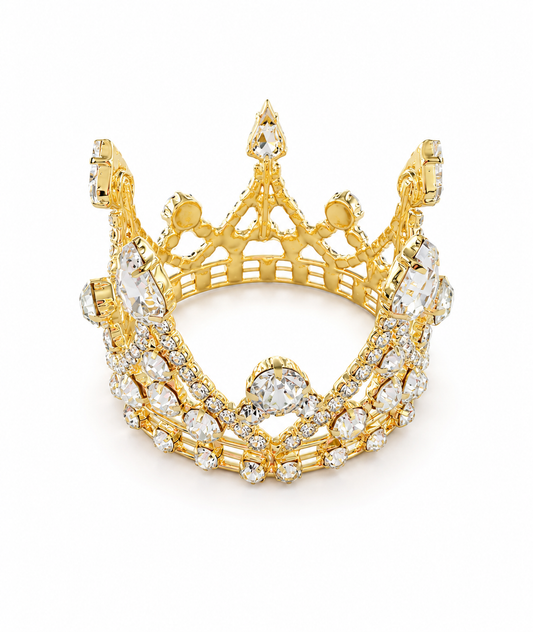 Prinsessen Kroon Goudkleurig met Kristallen – Luxe Tiara voor Meisjes en Dames – Verjaardag, Bruiloft & Feest |kod70