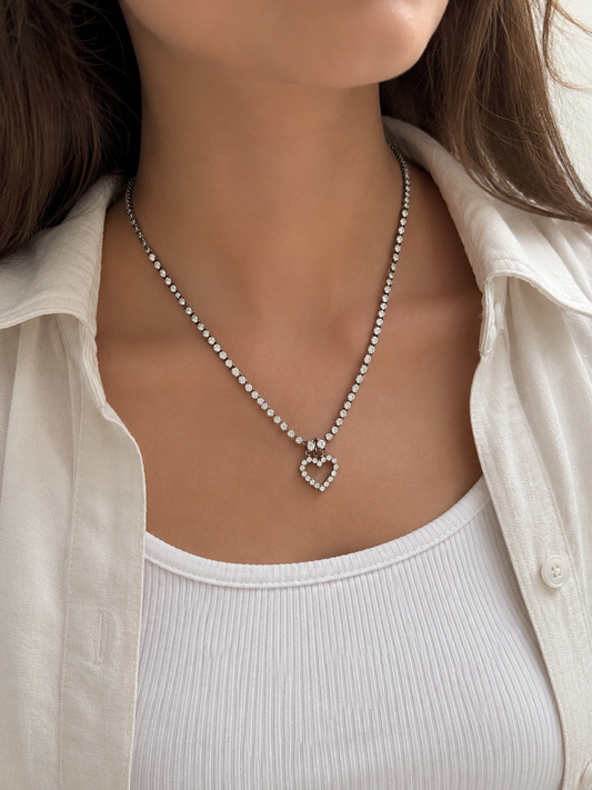 Zwarte Hart Ketting Dames – Kristallen Halsketting met Hart Hanger – Elegante Rhinestone Choker Ketting voor Feest, Uitgaan en Cadeau |kod62