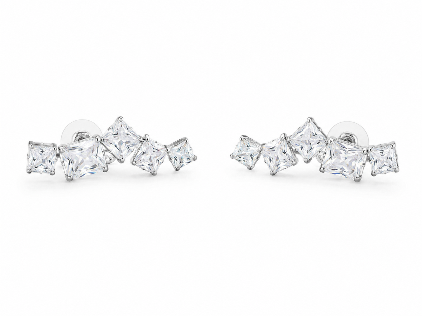 Luxe Kristallen Oorknopjes – Geometrische Zirkonia Oorbellen voor Dames – Elegante Zilverkleurige Statement Oorstekers |kod37