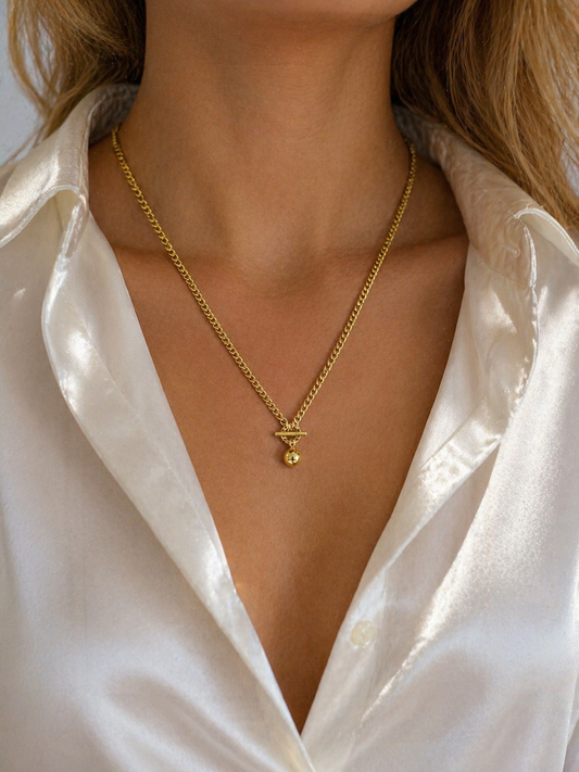 Elegante Gouden Schakelketting met Minimalistische Hanger Stijlvol | kod11