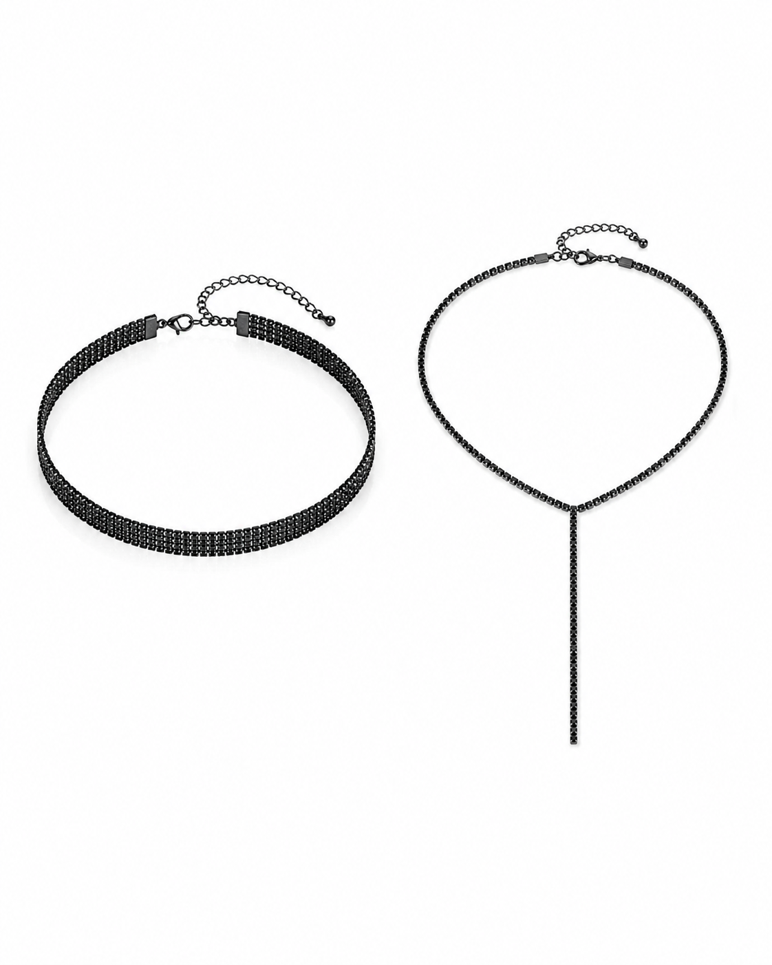 Zwarte Choker Ketting Set Dames – Strass Choker met Y-Ketting – Gothische Elegante Halsketting voor Feest en Avondkleding |kod57