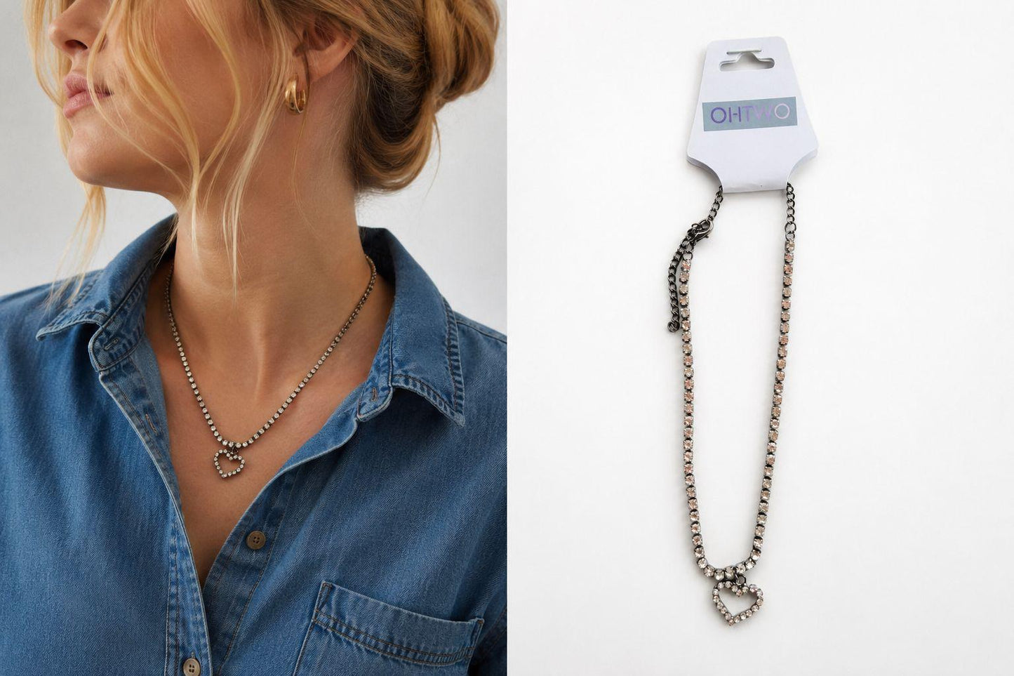 Zwarte Hart Ketting Dames – Kristallen Halsketting met Hart Hanger – Elegante Rhinestone Choker Ketting voor Feest, Uitgaan en Cadeau |kod62