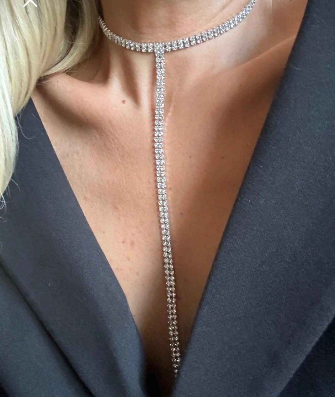 Strass Choker Ketting Dames – Zilverkleurige Y-Ketting met Kristallen – Elegante Statement Halsketting voor Gala, Bruiloft en Feest |kod58