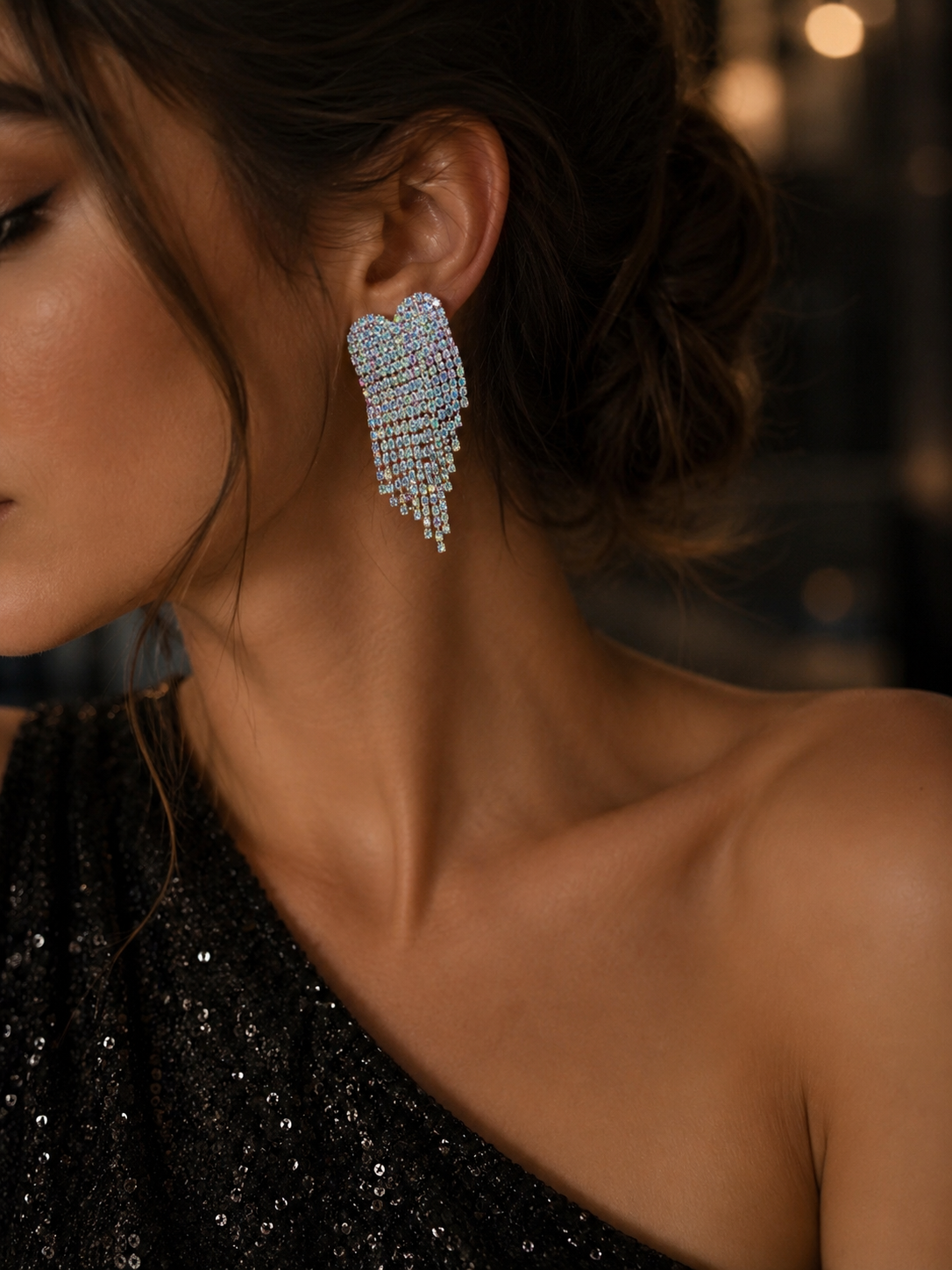 Hartvormige Strass Oorbellen Dames – Luxe Kristallen Statement Oorbellen – Glamour Fringe Tassel Oorbellen Zilver |kod47