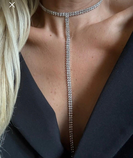 Strass Choker Ketting Dames – Zilverkleurige Y-Ketting met Kristallen – Elegante Statement Halsketting voor Gala, Bruiloft en Feest |kod58