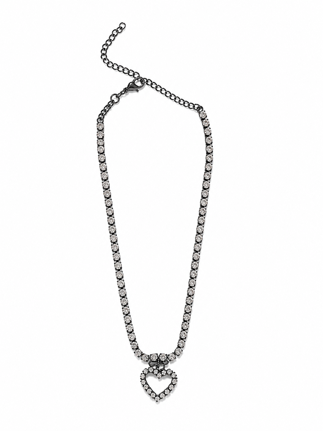 Zwarte Hart Ketting Dames – Kristallen Halsketting met Hart Hanger – Elegante Rhinestone Choker Ketting voor Feest, Uitgaan en Cadeau |kod62